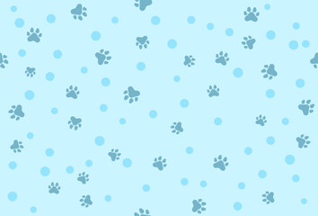 Blue Cat Or Dog Paw Pattern Background. Striped. Wallpaper. Vector Illustration. Valentine's Day