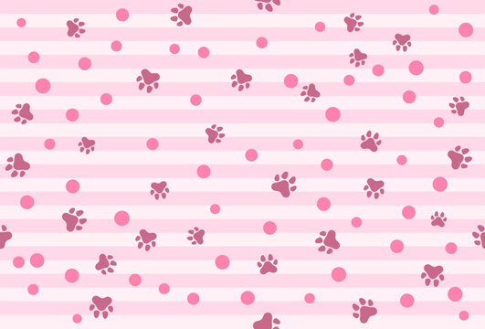 Pink Cat Or Dog Paw Pattern Background. Striped. Wallpaper. Vector Illustration. Valentine's Day