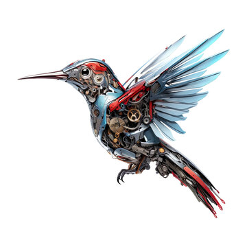 Robot Hummingbird isolated on transparent background.
