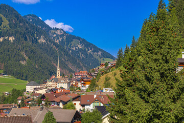 Fototapeta na wymiar Panorama of Santa Cristina di Valgardena in South Tyrol, Italy