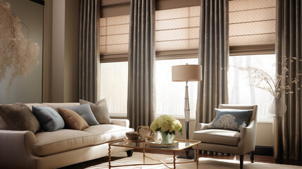 Layered Window Treatments with Sheer and Patterned