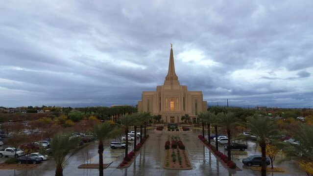 Mormon Temple in Gilbert Arizona, America, USA. Stunning architecture, floral displays and stained-glass windows. 