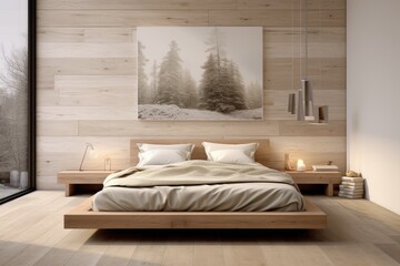 Cozy Bedroom with Bed and Wall Painting