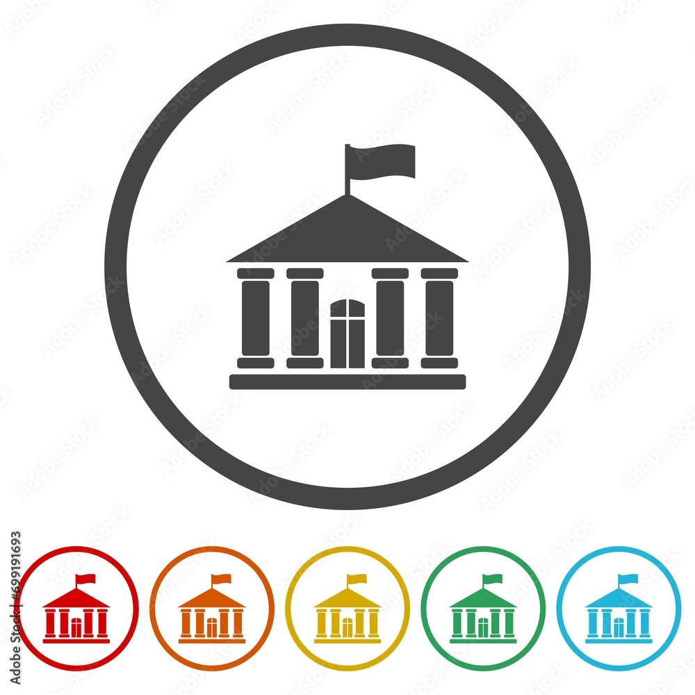 Poster government building icon. set icons in color circle buttons