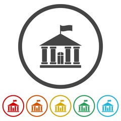 Government building icon. Set icons in color circle buttons