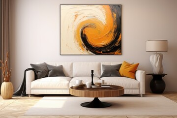 A Serene Living Room with a Striking Wall Painting