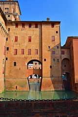 view of the historic Estense Castle of medieval origin located in Ferrara, Emilia Romagna, Italy