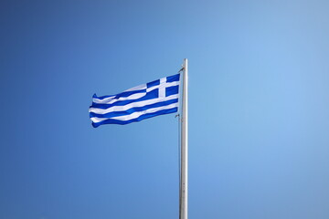 Greece flag waving Greece flag blue sky background