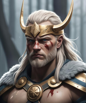 Eir - Nordic god healing wounded warriors in a dynamic action scene Gen AI