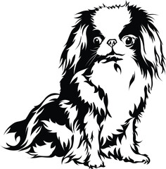 Cartoon Black and White Isolated Illustration Vector Of A Pet Shih-Tzu Puppy Dog Sitting Down