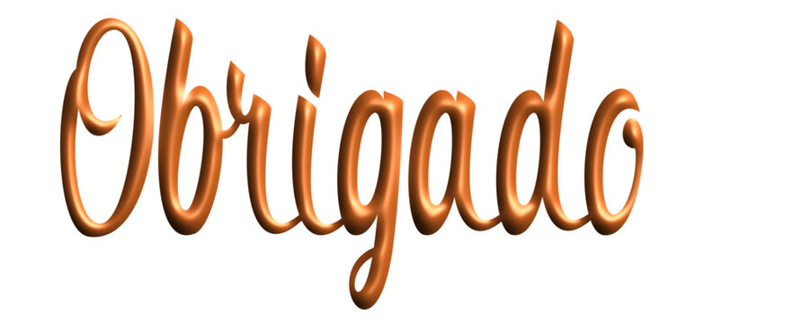 obrigado - thank you written in Portuguese - lettering - orango color, embossed tubular font, transparent backgroun - image, poster, placard, banner, postcard, card. portugal