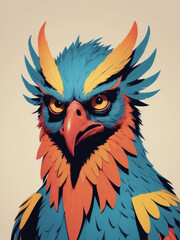 Minimalist Harpy - a medium shot of a monster in a flat pop art style with a harpy featuring feathered accents and a sharp gaze Gen AI - obrazy, fototapety, plakaty
