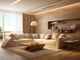 Fototapeta na wymiar Living Room with Furniture and Large Window