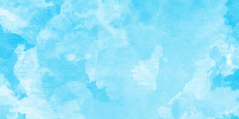 Colorful gradient ink colors wet effect hand drawn painted blue texture, Abstract brush painted border stain watercolor backdrop, Aquarelle paint blue paper textured canvas perfect for presentation.