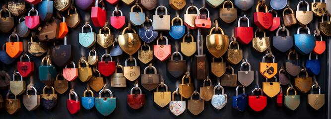 Illustrate a heart shaped arrangement of love locks - obrazy, fototapety, plakaty