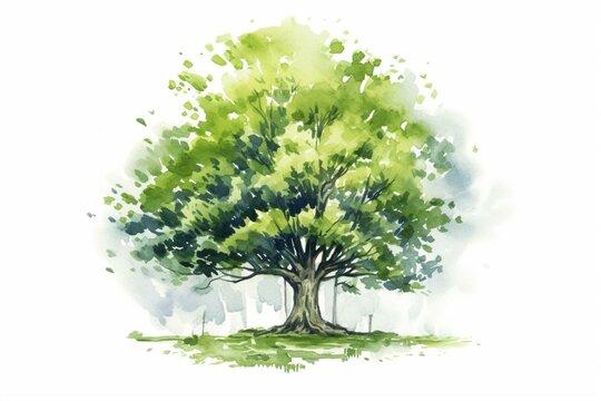Illustration of a tree in watercolor style. Generative AI