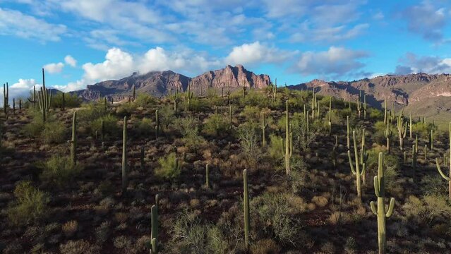 Drone Flight in the Superstition Mountains in Central Arizona, America, USA.