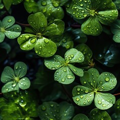 Close up of clover with water drops, seamless pattern.