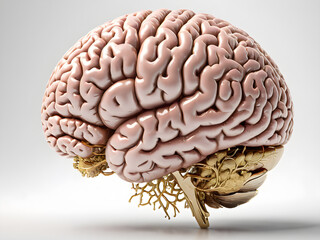Human brain model on white background.