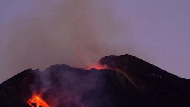 Etna Eruption in Sicily. Lava flow 