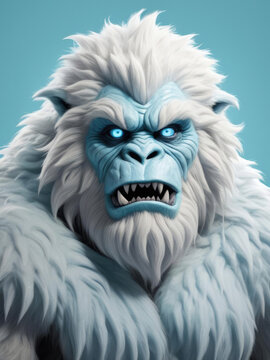 Frosty Yeti - a medium shot of a monster in a flat pop art style with frost in its fur and icy blue eyes Gen AI