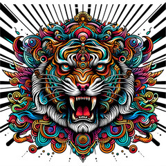 Lion / Tiger. Abstract, graphic, colors artistic portrait. White background.