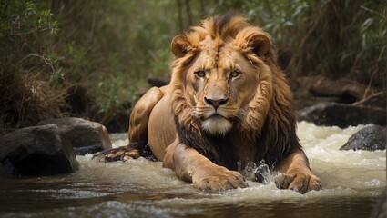 Obraz premium lion in the water