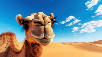 Schilderijen op glas Portrait of a camel in a desert © giedriius