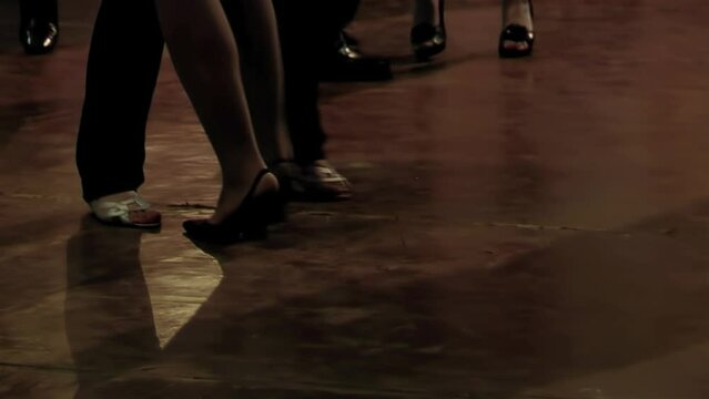 Legs of A Two Women While Dancing at A Wedding Party. Low Angle View.