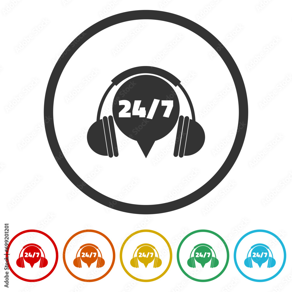 Poster support 24 for 7 user chat icon. set icons in color circle buttons