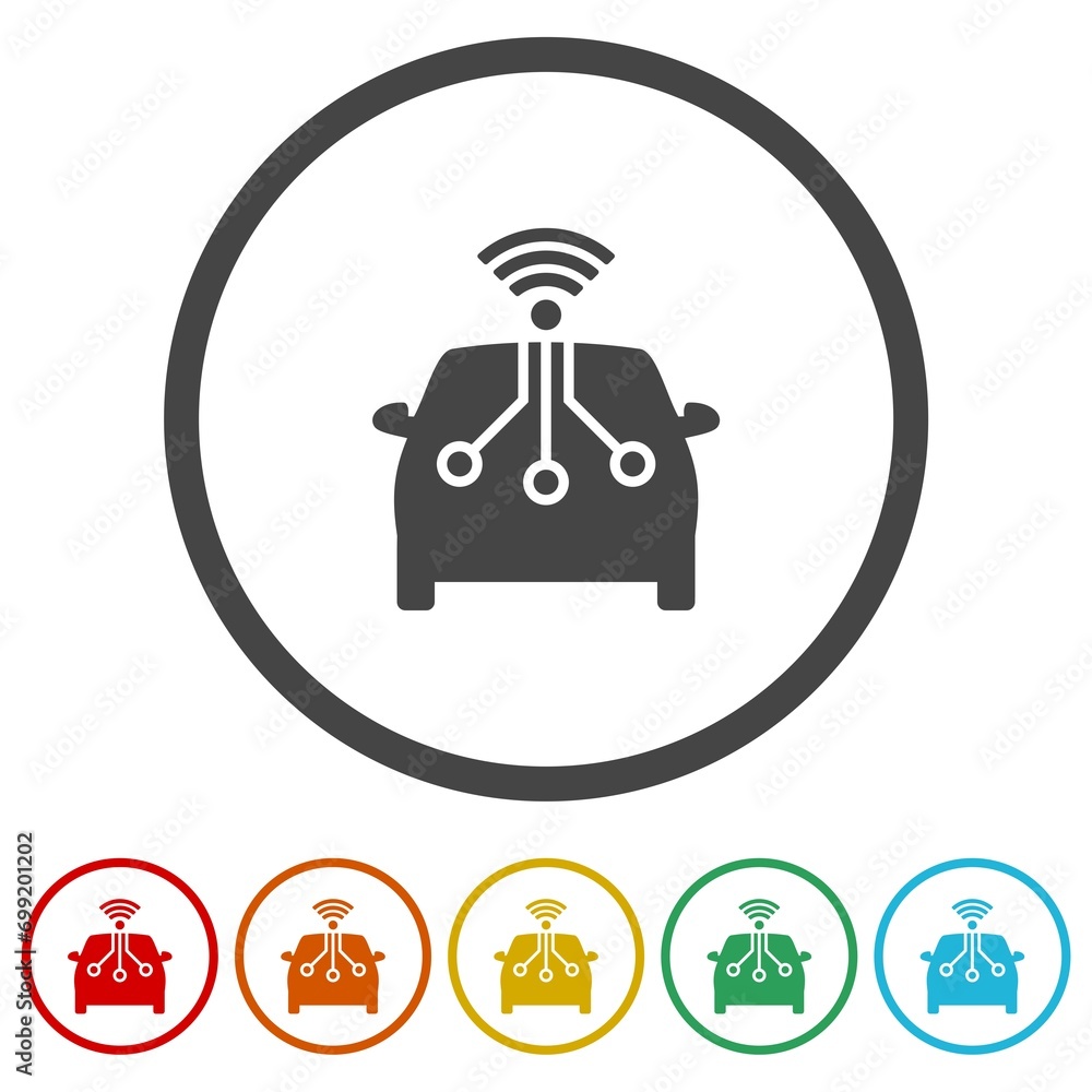 Poster smart car icon. set icons in color circle buttons