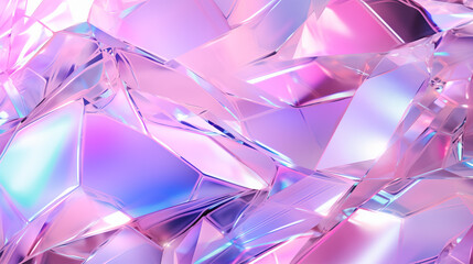 Holographic background with glass shards. Rainbow reflexes in pink and purple color. Abstract...