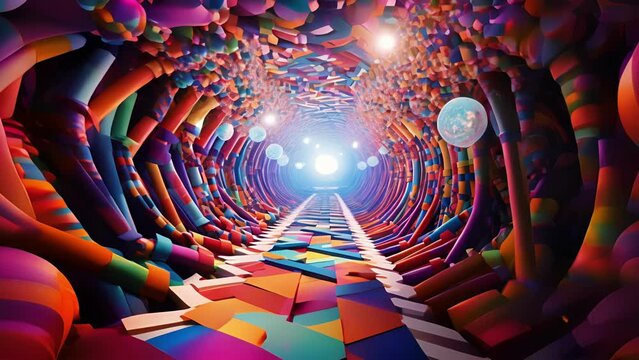 Embark on a trippy rollercoaster ride through a labyrinth of kaleidoscopic dimensions, where reality and illusion blend seamlessly.