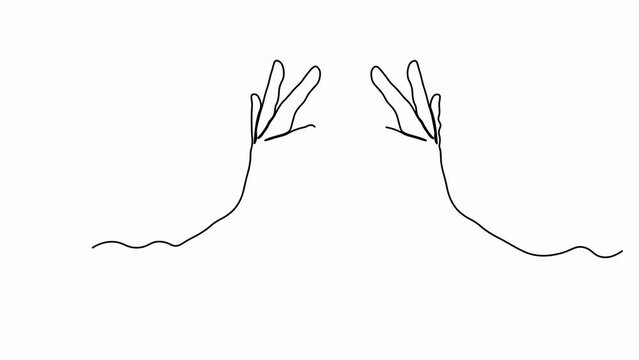 Animation of self drawing using one continuous line, two hands make up the symbol of the heart, love