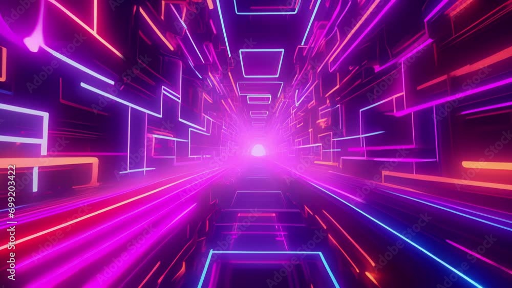 Poster experience a sensory overload as pulsating neon lights and abstract shapes take you on a wild ride.