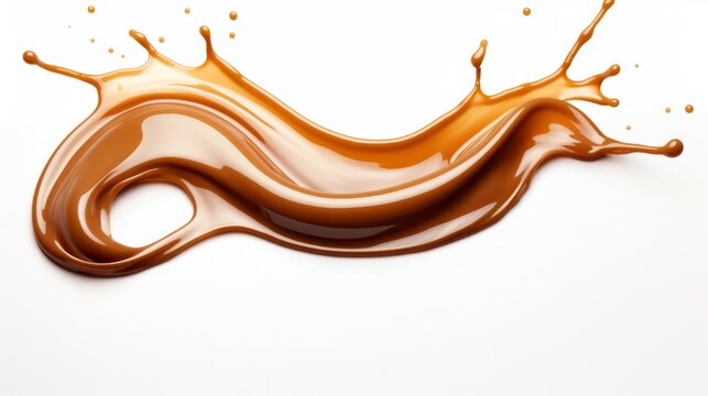 Caramel, chocolate splash isolated on white isolated on white background, - Created using AI Generative Technology
