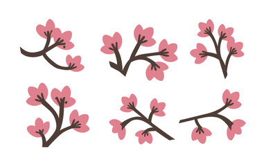 Abstract cherry blossom flowers vector clipart. Spring illustration.