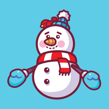 Happy Snowman with a scarf and cute hat