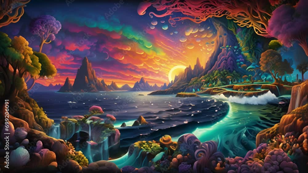 Poster dive into a sea of pulsating colors and hypnotic patterns, where each frame tells a story within a s