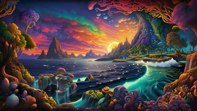 Dive into a sea of pulsating colors and hypnotic patterns, where each frame tells a story within a surreal dreamscape.