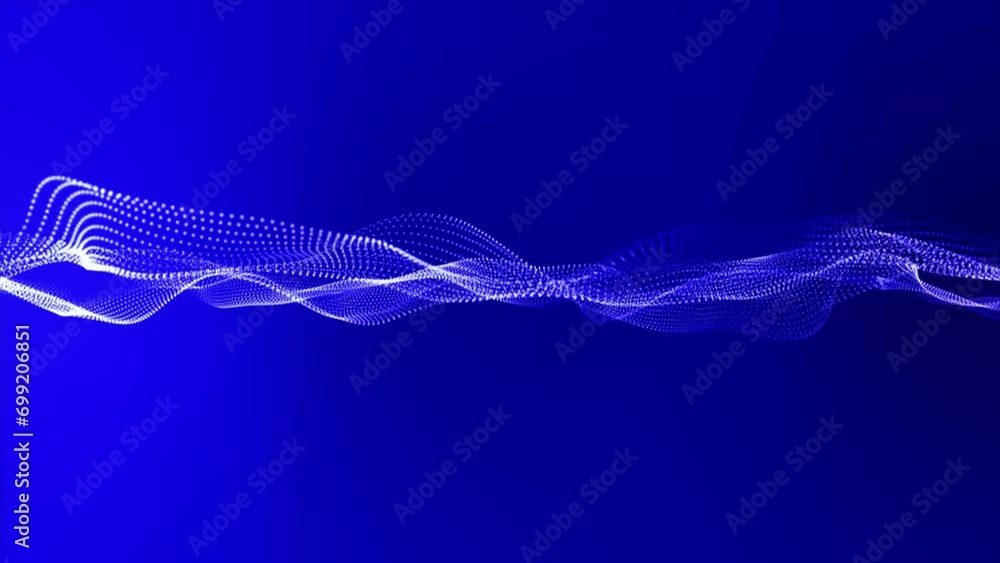 Poster flowing blue dots on deep blue background. abstract digital dots wave and light abstract background,