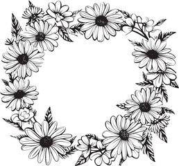 Natures Embrace Daisy Flower Frame Logo Icon Minimalist Daisy Border Black Vector Logo Design