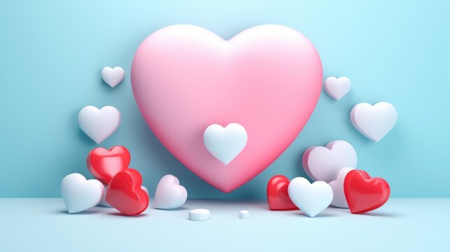 Valentine's Day themed background featuring various sizes of 3D heart shapes. - Powered by Adobe