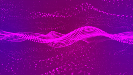 Flowing purple dots and particles on a purple background. Abstract digital particle and dots wave and light abstract background, animation cyber or technology background. 3d abstract animation