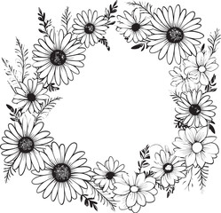 Floral Embrace Daisy Flower Frame Black Vector Logo Whimsical Daisy Charm Black Vector Logo Icon Design