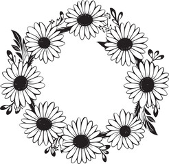 Abstract Daisy Borders Black Vector Logo Design Graceful Petal Enclosure Daisy Flower Black Icon