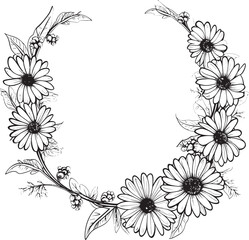 Artistic Daisy Circlet Black Vector Logo Design Dreamy Floral Halo Daisy Flower Black Logo Icon