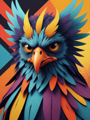 Flat Pop Art Harpy - Medium shot of a monstrous harpy with feathered accents and sharp gaze in a flat pop art style Gen AI - obrazy, fototapety, plakaty