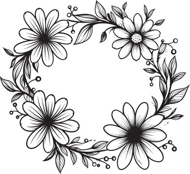 Charming Floral Edges Daisy Flower Black Logo Abstract Daisy Borders Black Vector Logo Design
