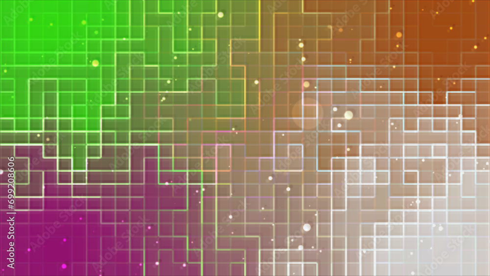Poster technology abstract background with squares and particles movement. digital square grid and moving p